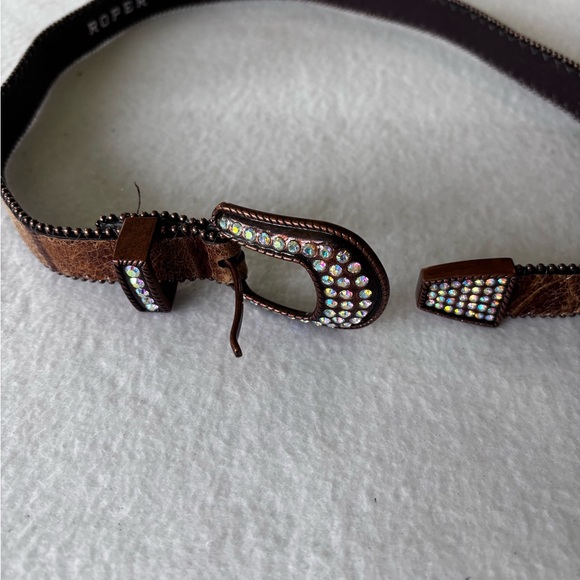 Roper Western Leather Rhinestone Belt Brown Copper Studded Small - Picture 2 of 7